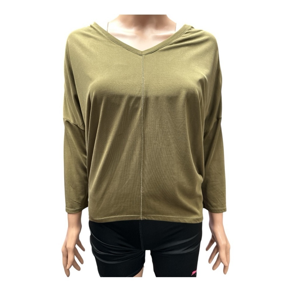 Ophelia Roe - EC - Olive Green V-Neck 3/4 Sleeve Top Size Small